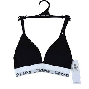 NWT Calvin Klein Triangle Lightly Padded Bra Classic Logo Black White Size XS